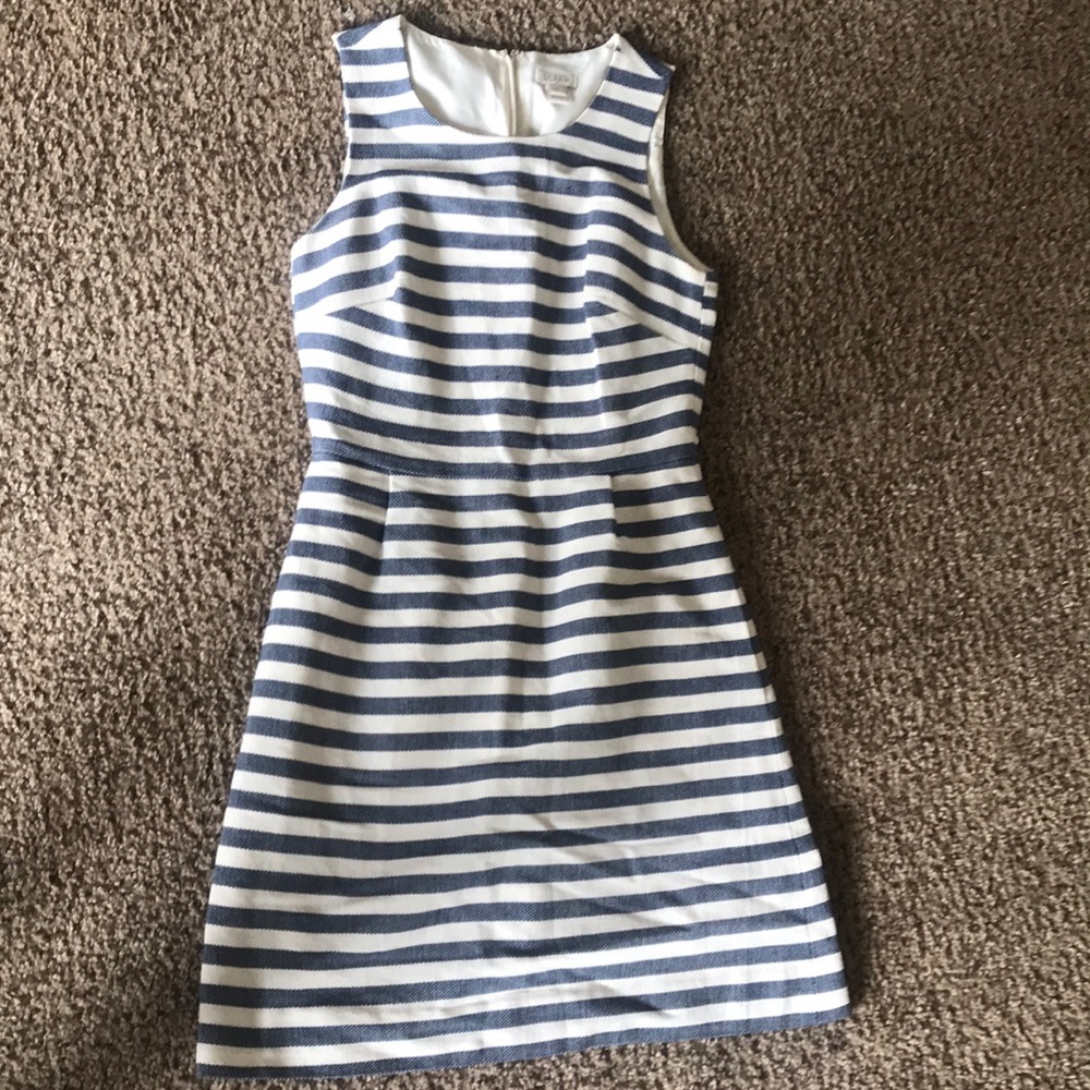Blue and white striped J crew dress, pockets